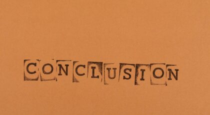 The word 'CONCLUSION' stamped with individual letters on an orange background.