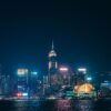 A captivating view of Hong Kong's skyline illuminated against the night sky.