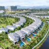 Stunning aerial image showcasing luxury villas with private pools at a resort in Vietnam.